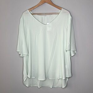 Lush Nordstrom Sheer Flutter Short Sleeve Top in Green Mumble Size 3X NWT!
